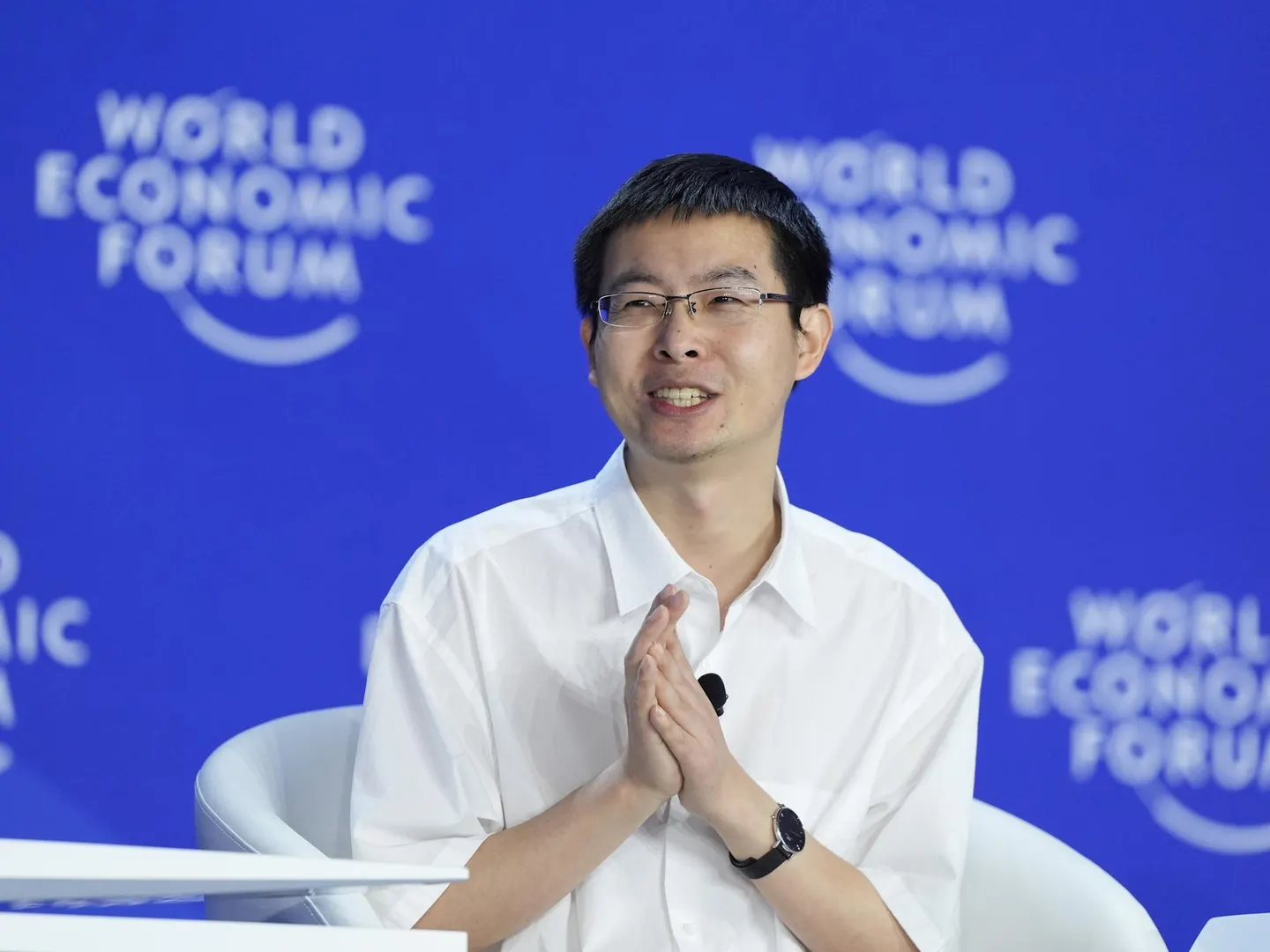 Wang Xingxing, founder and CEO of Unitree Robotics, speaking at the World Economic Forum